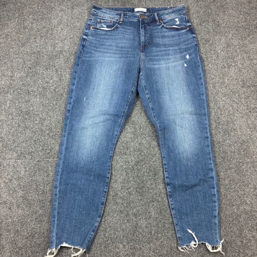 LOFT Curvy High Waist Skinny Ankle Jeans Blue Distressed Womens Size 8 32x26